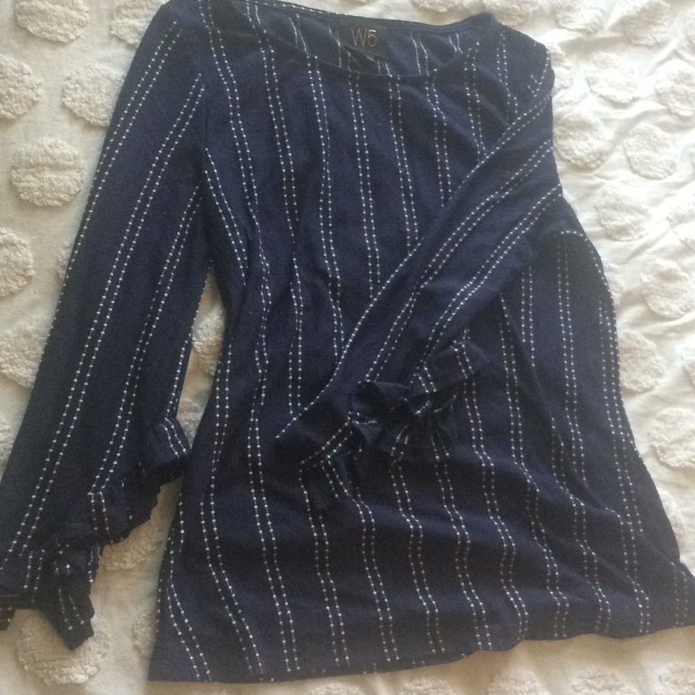 W5 Navy and white textured tunic